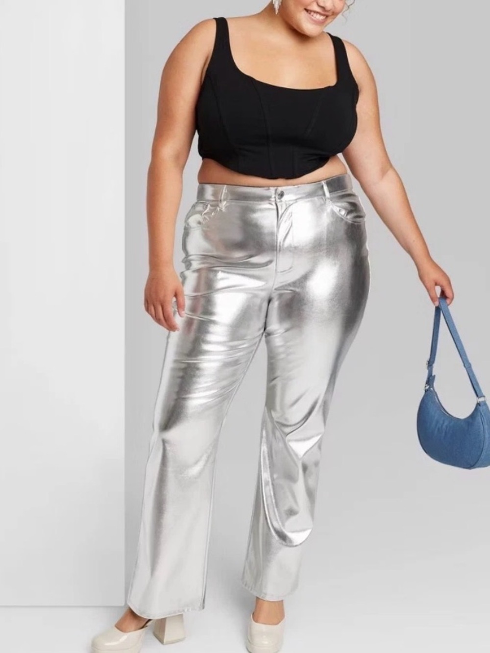 Wild Fable Metallic Silver Straight Leg Pants NWT Multiple Sizes - Picture 5 of 12